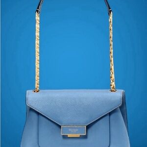kate spade Blue Leather Shoulder Bag with Gold Chain Strap